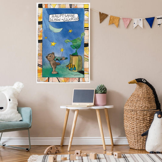 Impression sur toile Janosch - L'essentiel est d'être heureux