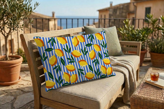 Outdoor Kissenbezug - Zitronen Blaue Streifen