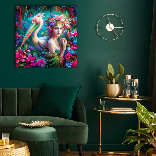 Acrylic glass picture - In the Magic Forest: An Elf and the Pelican