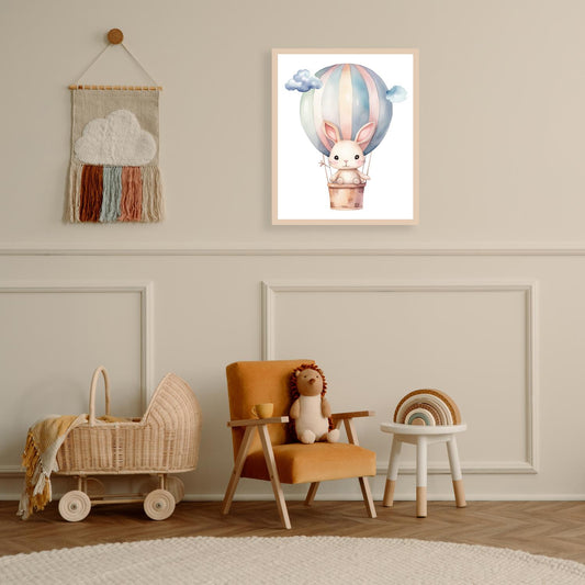 Frame picture - Baby bunny in a hot air balloon