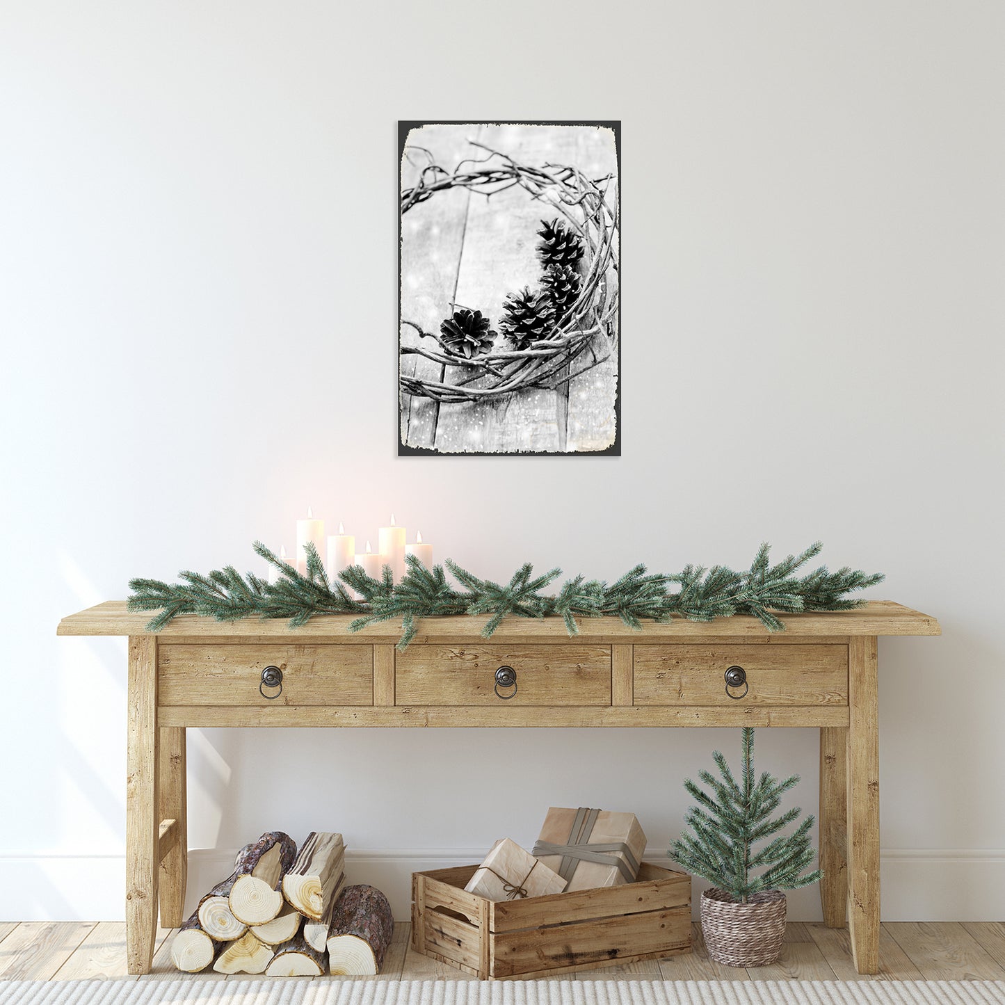 Blechschild - Christmas Wreath Wohnbeispiel