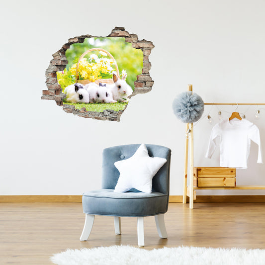 3D Wandtattoo - Kleine Hasen und Blumen