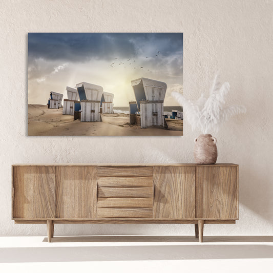 Aluminiumbild - Beach Sunset Wohnbeispiel