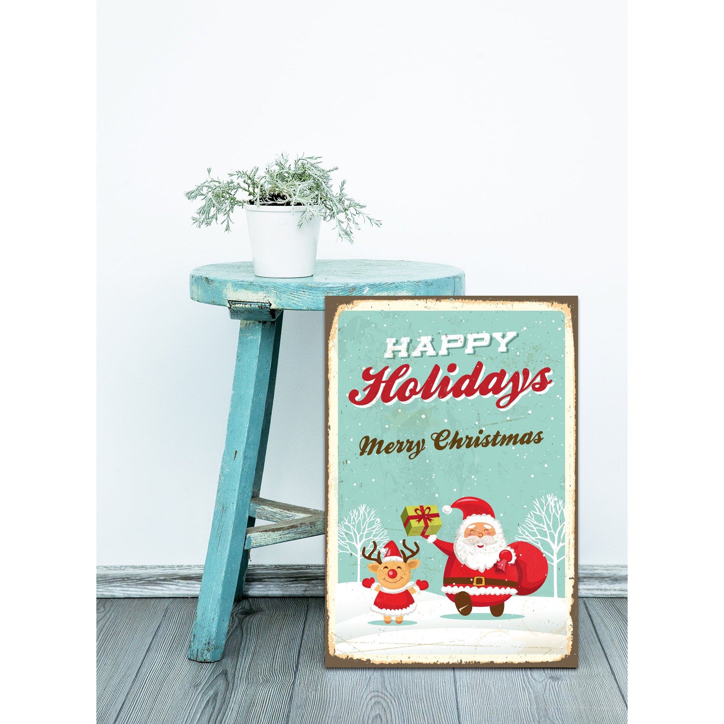 Blechschild Happy Holidays - Merry Christmas Wohnbeispiel