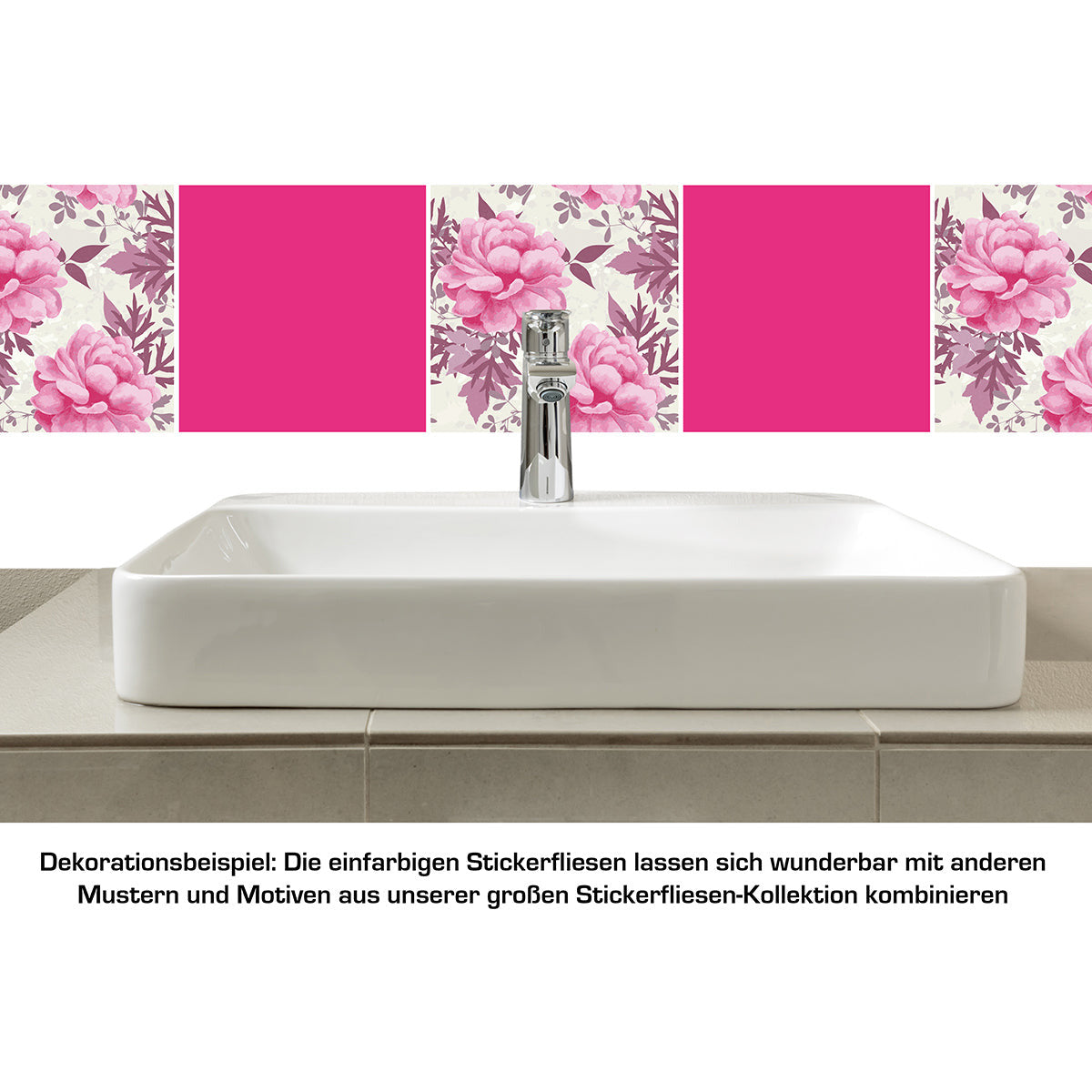 Stickerfliesen - Color Pink 12er-Set Wohnbeispiel