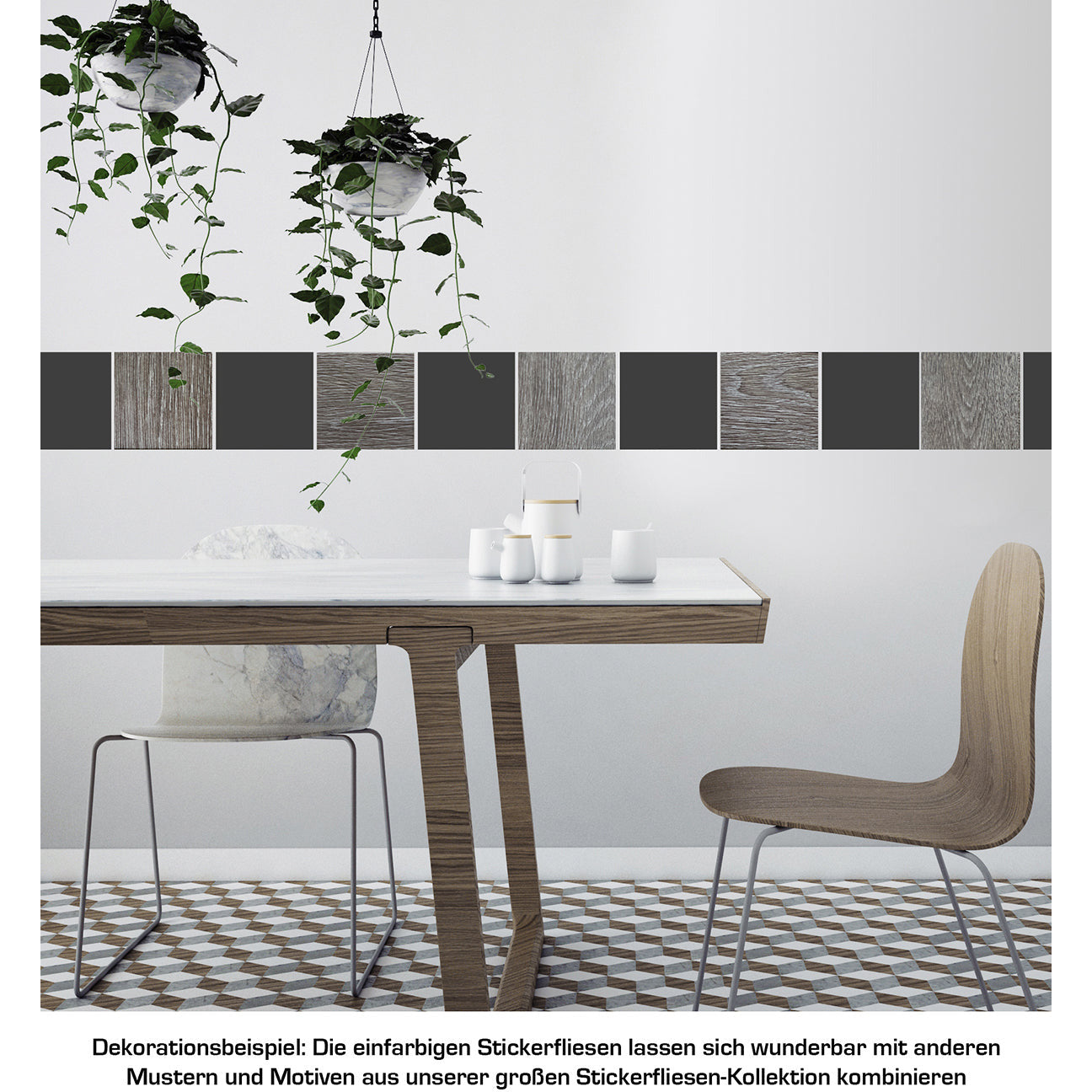 Stickerfliesen - Color Anthracite 12er-Set Wohnbeispiel