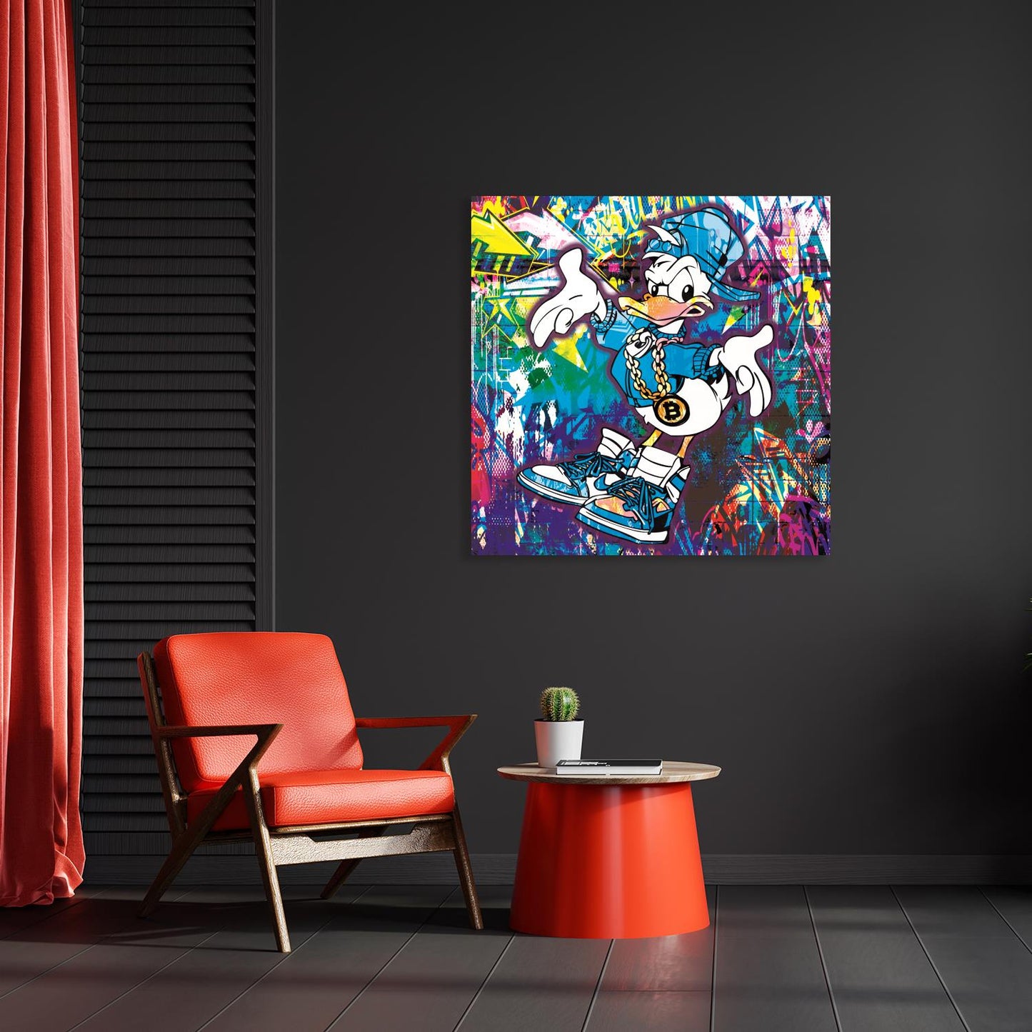 Acrylglasbild - Bitcoin Donald Wohnbeispiel