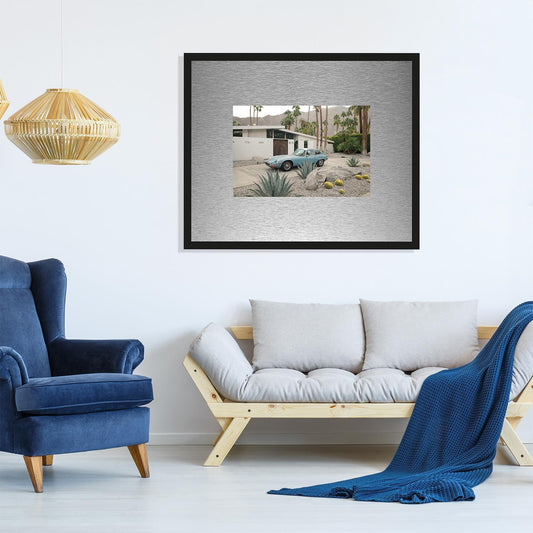 Rahmenbild mit Alupassepartout - Retro Porsche under palm trees