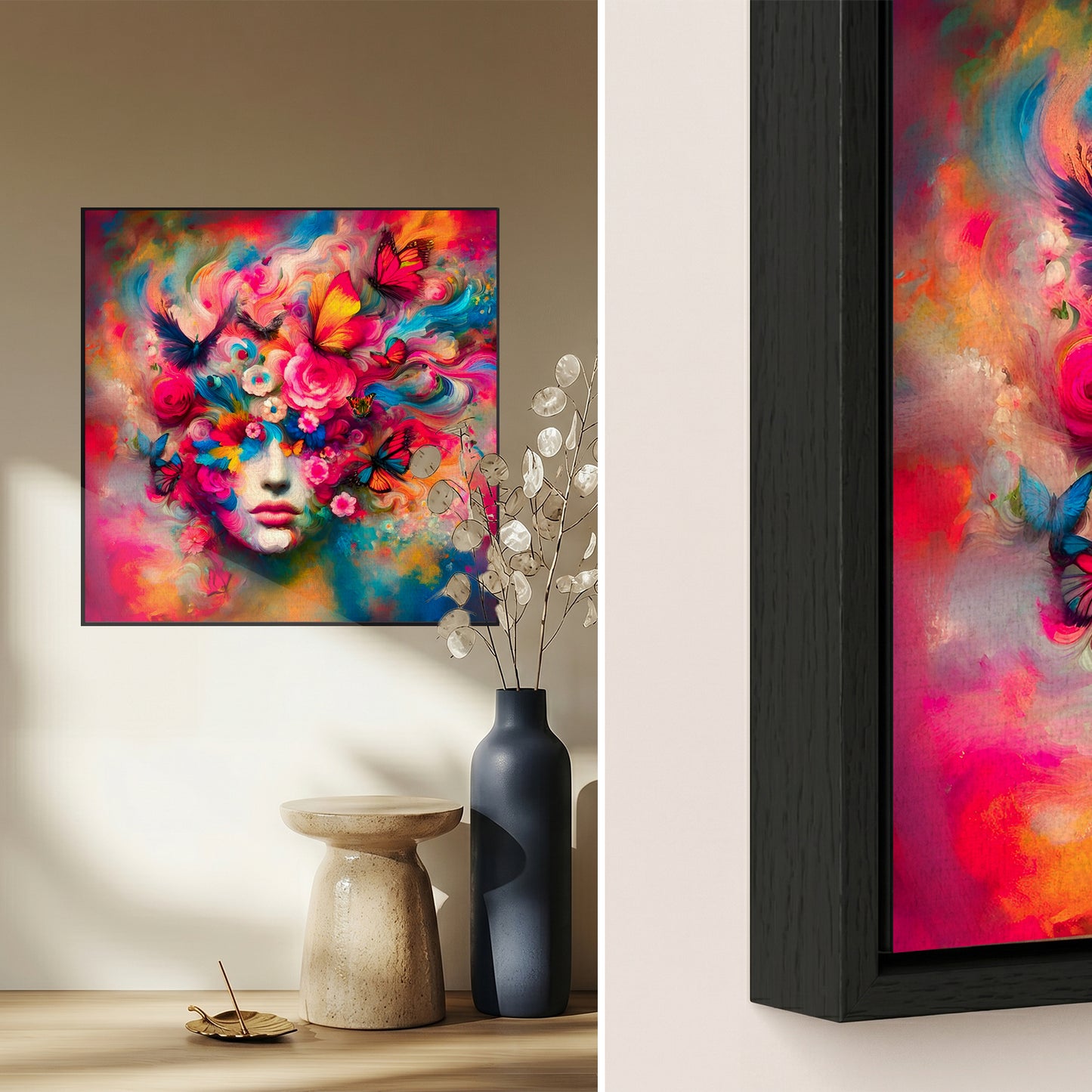 Acrylic glass picture - Sensual kaleidoscope: Wrapped in flowers and butterflies