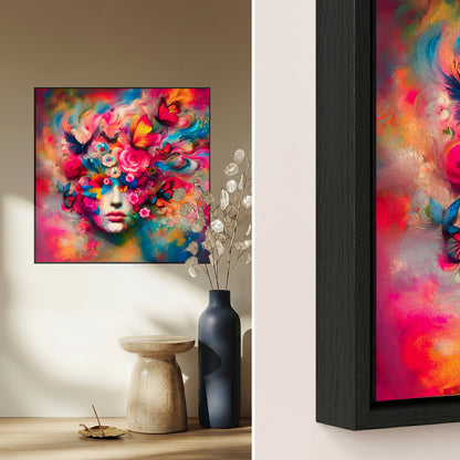 Acrylic glass picture - Sensual kaleidoscope: Wrapped in flowers and butterflies
