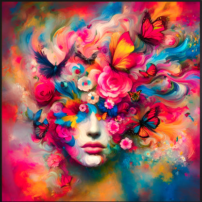Acrylic glass picture - Sensual kaleidoscope: Wrapped in flowers and butterflies