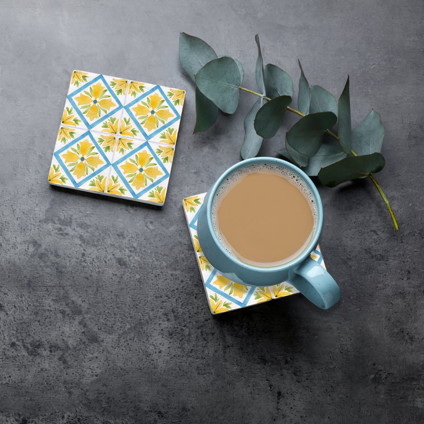 Steinuntersetzer-Set - Yellow and Blue Summer