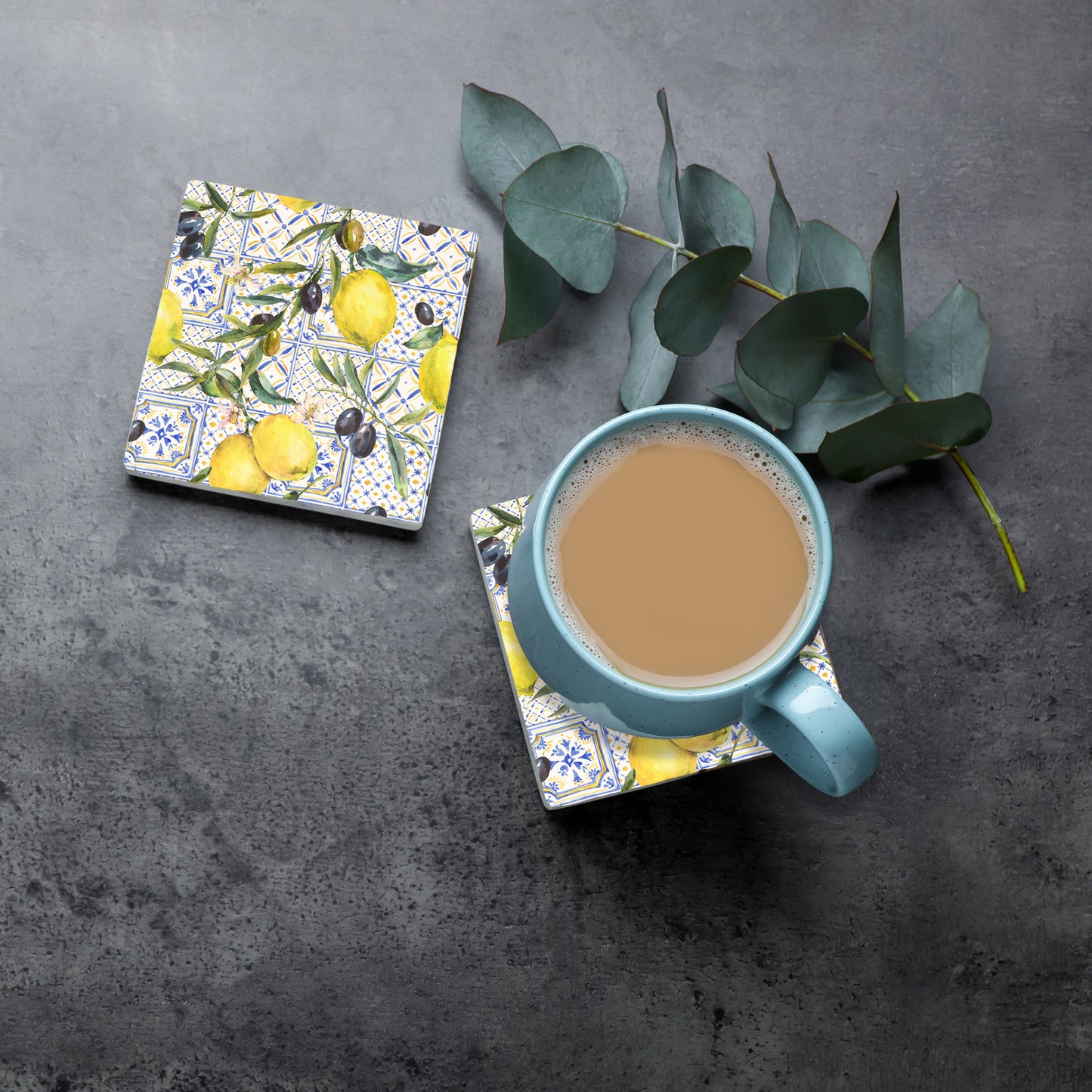 Steinuntersetzer-Set - Zitronen und Oliven