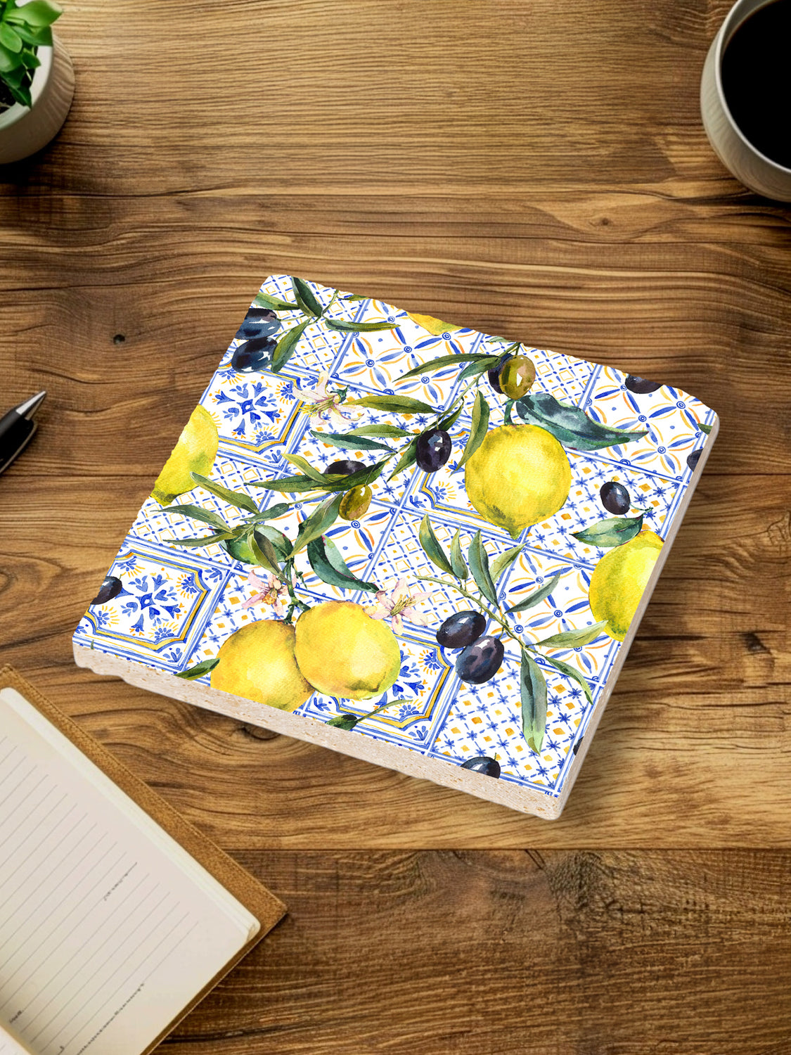 Steinuntersetzer-Set - Zitronen und Oliven