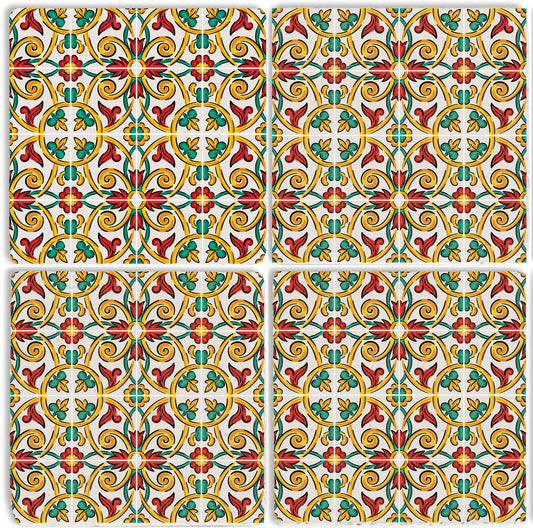 Steinuntersetzer-Set - Grüne und Rote Ornamente