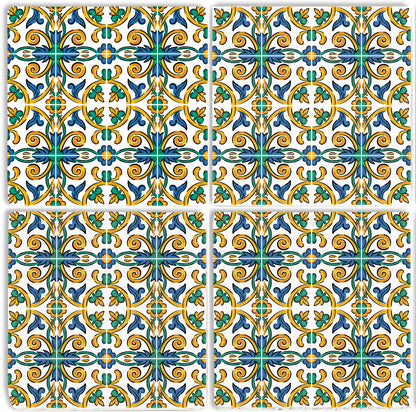 Steinuntersetzer-Set - Blaue und Grüne Ornamente