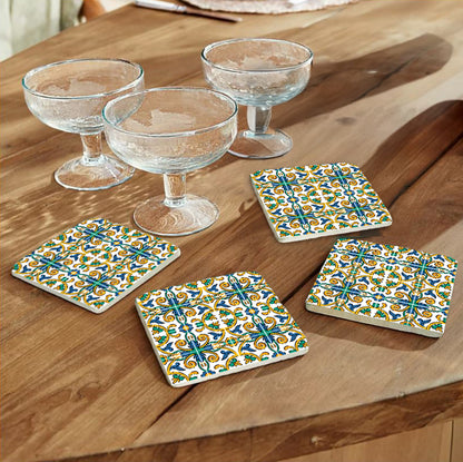 Steinuntersetzer-Set - Blaue und Grüne Ornamente