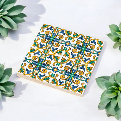 Steinuntersetzer-Set - Blaue und Grüne Ornamente