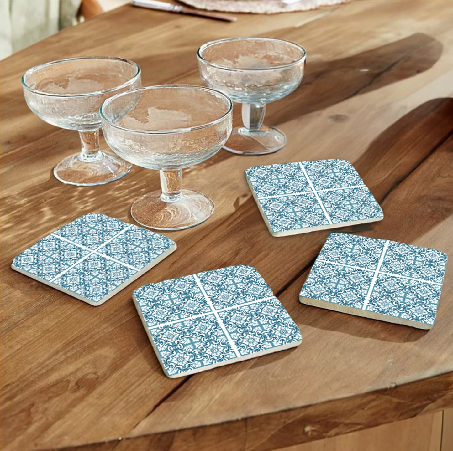 Steinuntersetzer-Set - Blaues Muster