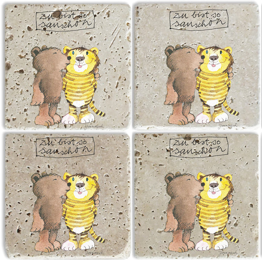 Janosch Steinuntersetzer-Set - Du bist so sauschön