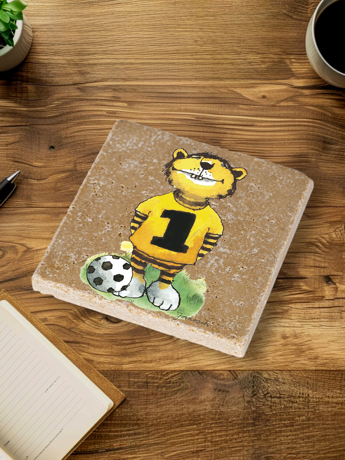 Janosch Steinuntersetzer-Set - Fussball Janosch