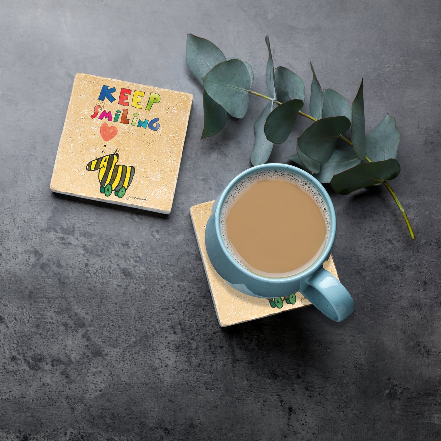 Janosch Steinuntersetzer-Set - Tigerente Keep Smiling