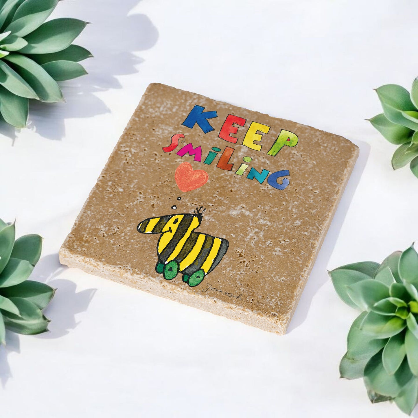 Janosch Steinuntersetzer-Set - Tigerente Keep Smiling