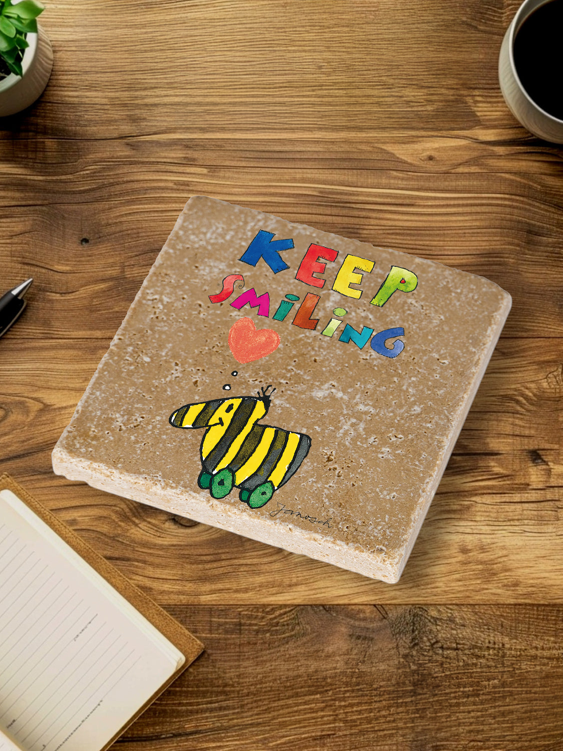 Janosch Steinuntersetzer-Set - Tigerente Keep Smiling