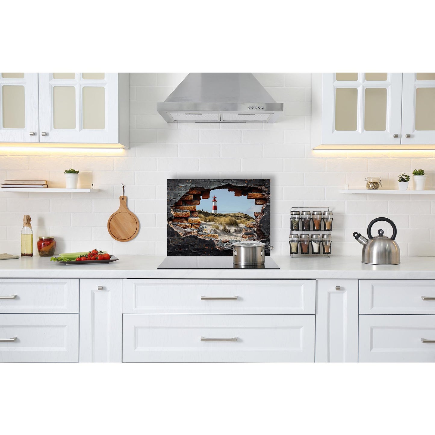 Spritzschutz - Leuchtturm am Strand