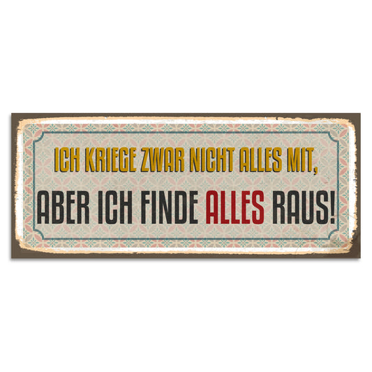 Blechschild - Ich kriege zwar nicht alle mit, aber ich finde alles raus!