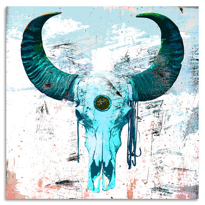 Acrylglasbild - Bulls Skull Blue