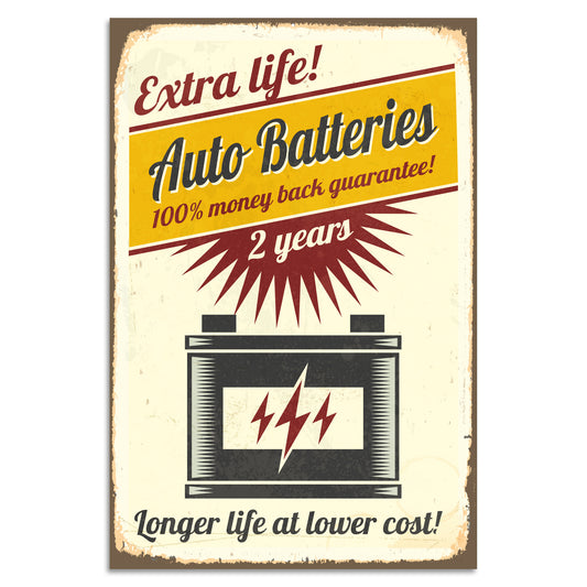 Blechschild - Extra Life! Auto Batteries