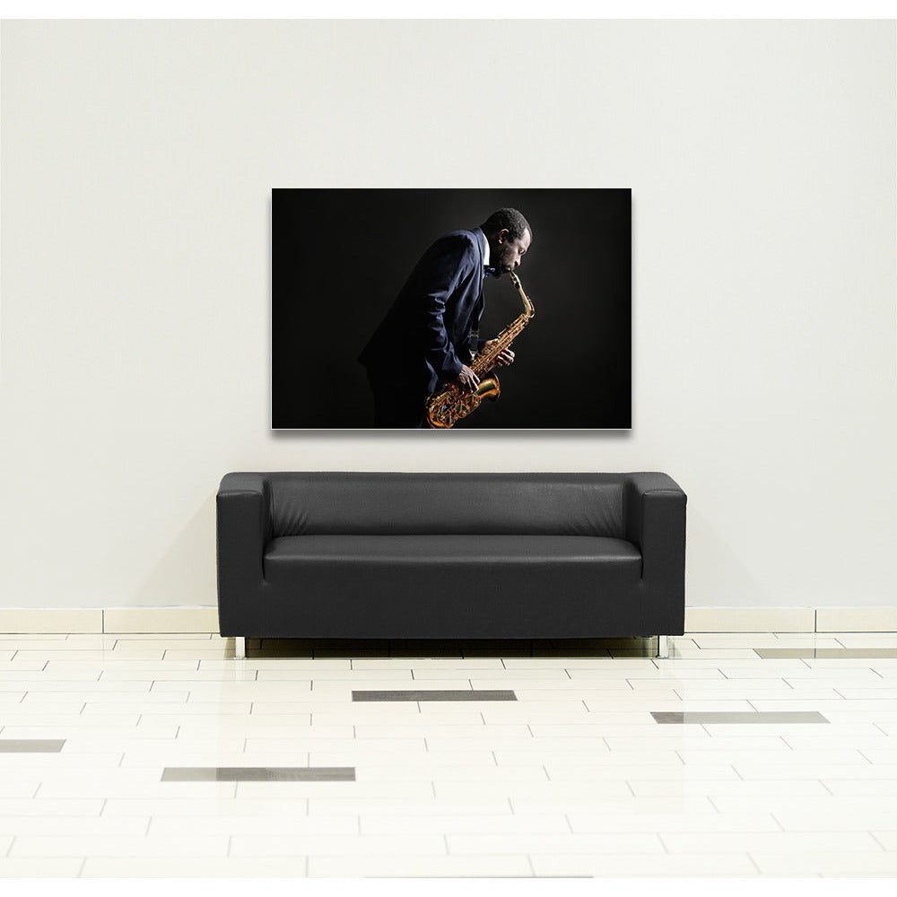 Acrylglasbild - Saxophone Man Wohnbeispiel