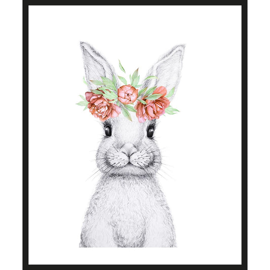 Rahmenbild -  Grauer Hase mit Ohrenschmuck