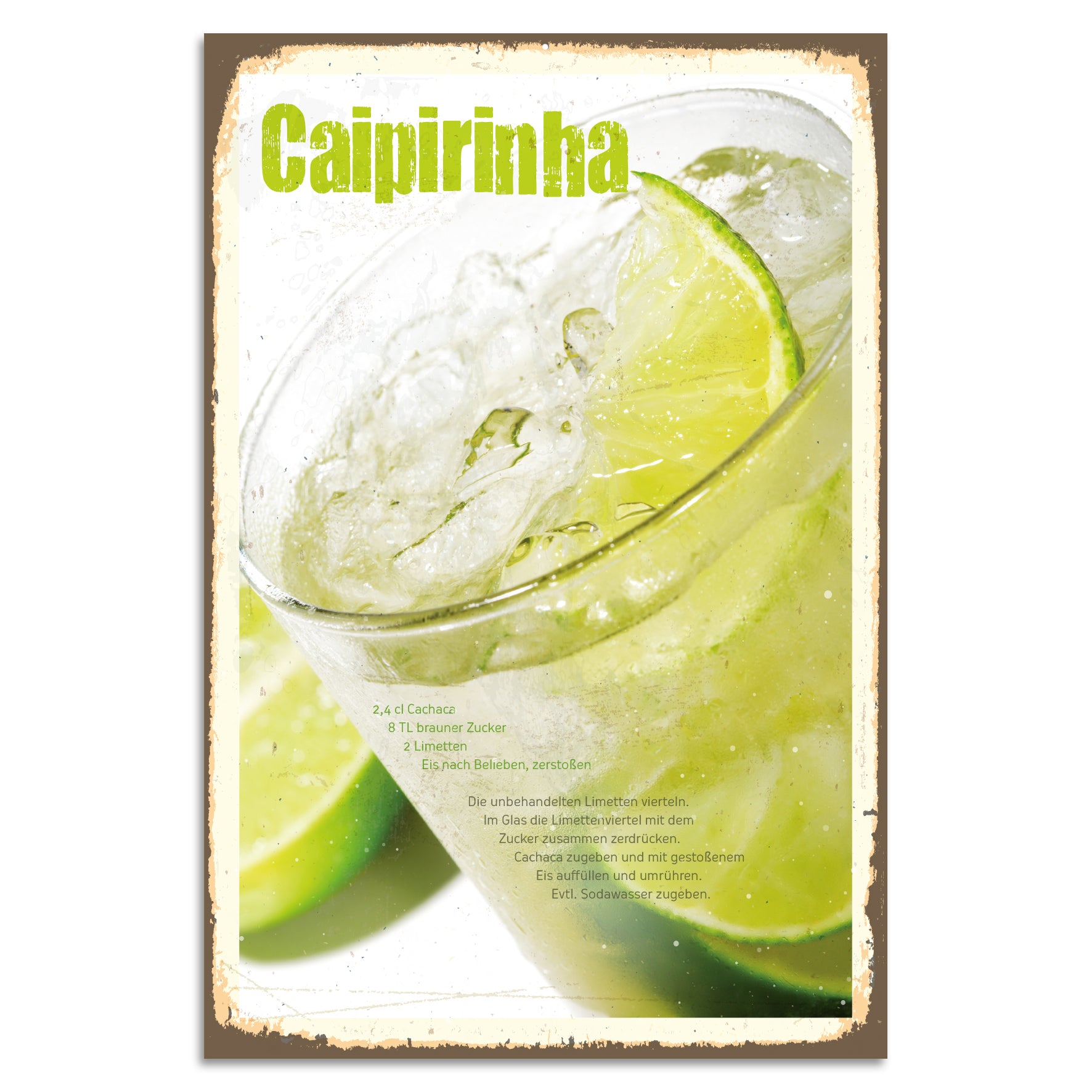 Blechschild Caipirinha-Rezept